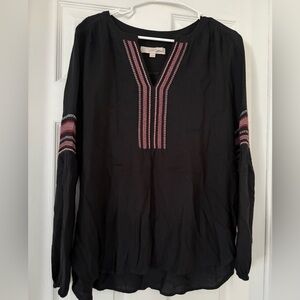 LOF Black and Pink Embroidered Blouse